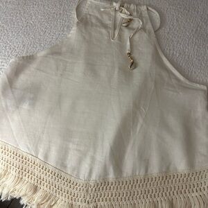 Cream Halter Top with Fringe